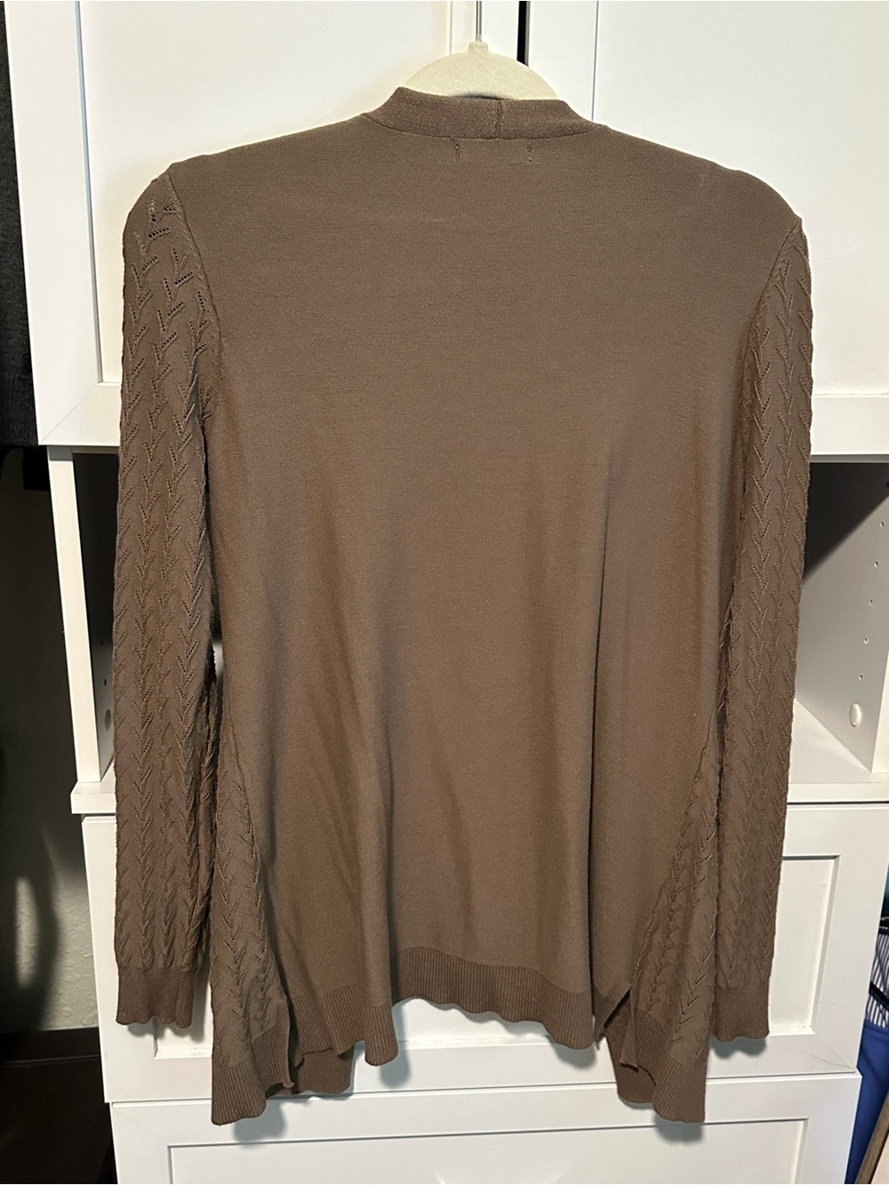 Taupe Brown Open Front Textured Cardigan Long Sleeve Career Workwear size Medium - Picture 7 of 10